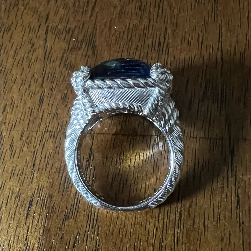 Judith Ripka Sterling Silver Blue Quartz Hematite Diamonique CZ Ring - Picture 6 of 14